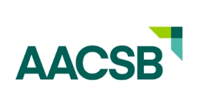 a green and white logo for aacsb on a white background