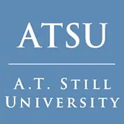 a blue square with white text saying atsu above a.t. still university
