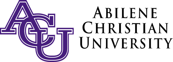 a purple and white acu logo to the left of abilene christian university in black text