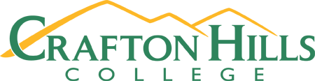 green text of crafton hills college with a yellow mountain in the background